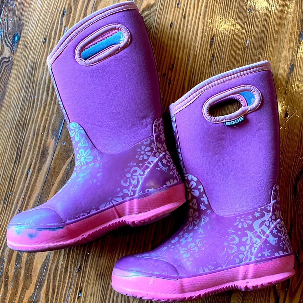 Bogs Girls Mckinley Rain Snow Boots Adjustable Bungee Cord Waterproof Mid-Calf
